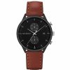 Heren Paul Hewitt | Paul Hewitt Ph Watch Chrono Line Black Ip Black/Ss Leather Brown 42Mm Ph-C-B-Bss-1M